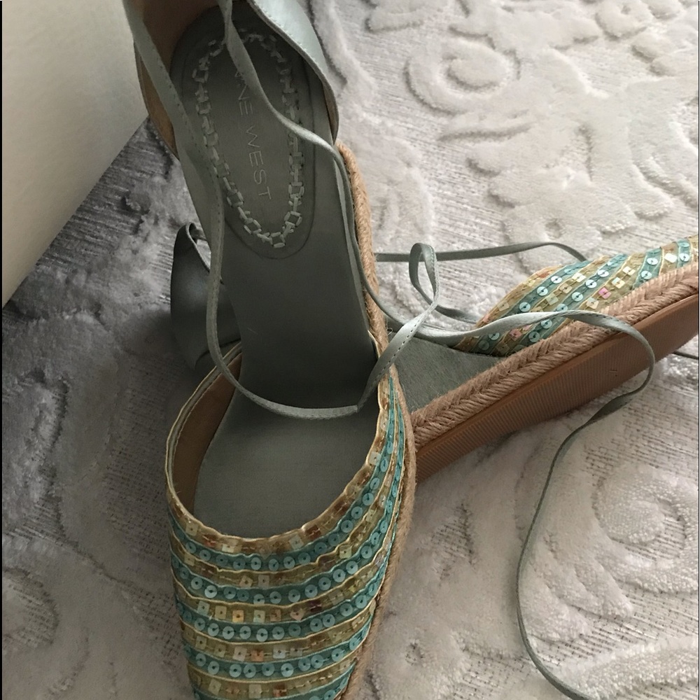 Nine West Wedge Satin Sequin Espadrilles